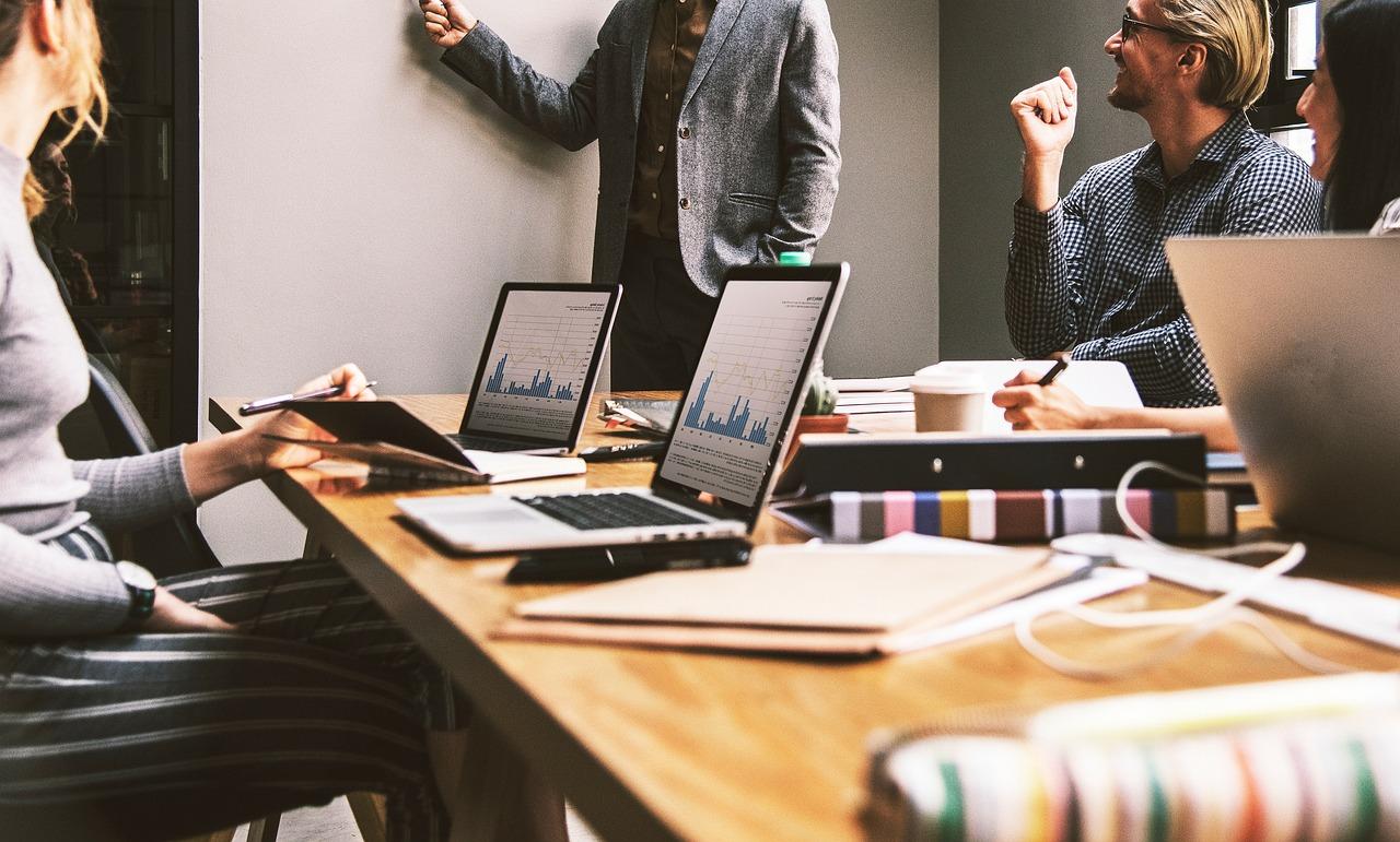 Large team working together in a modern office